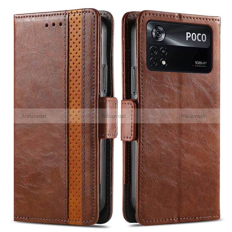 Leather Case Stands Flip Cover Holder S02D for Xiaomi Redmi Note 11E Pro 5G Brown