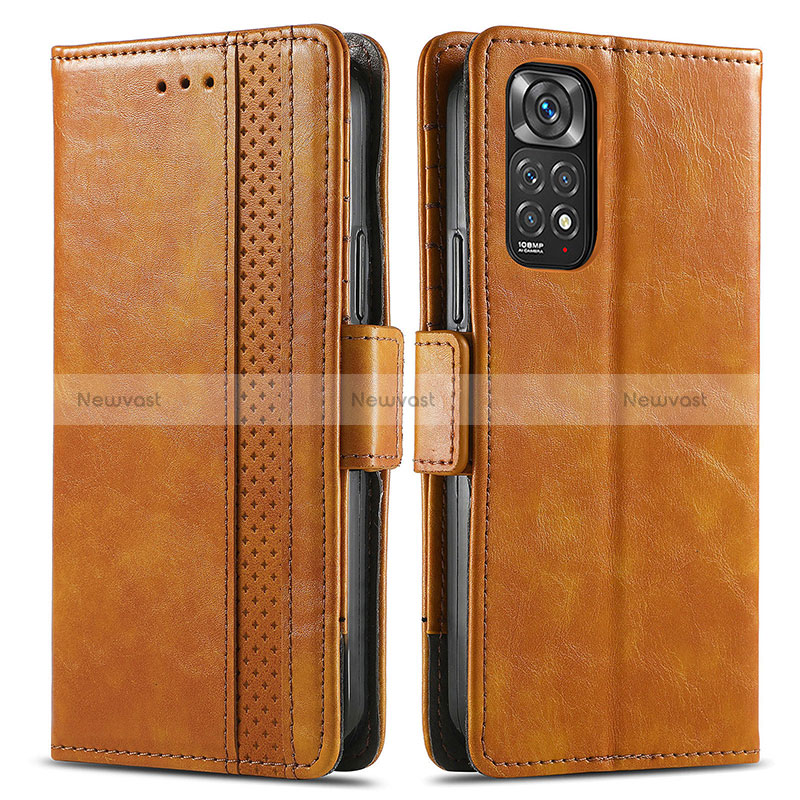 Leather Case Stands Flip Cover Holder S02D for Xiaomi Redmi Note 11S 4G Light Brown