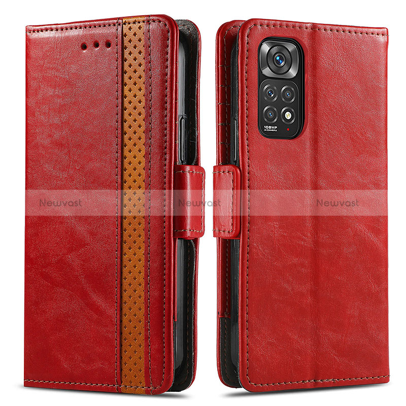 Leather Case Stands Flip Cover Holder S02D for Xiaomi Redmi Note 11S 4G Red