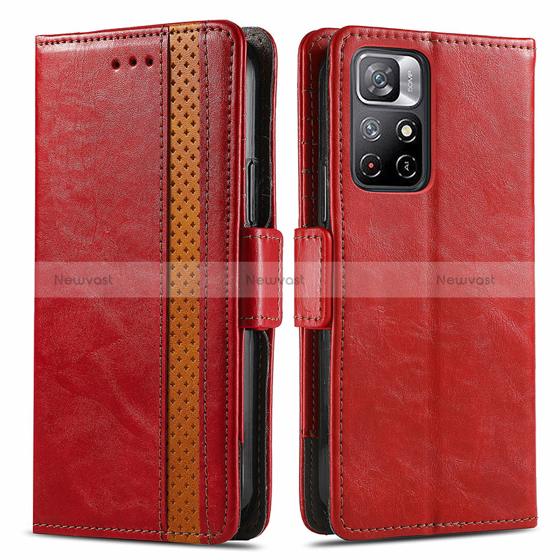 Leather Case Stands Flip Cover Holder S02D for Xiaomi Redmi Note 11S 5G Red