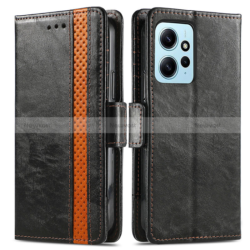 Leather Case Stands Flip Cover Holder S02D for Xiaomi Redmi Note 12 4G Black