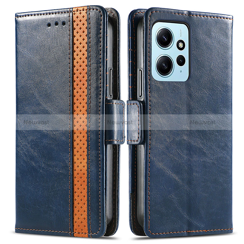 Leather Case Stands Flip Cover Holder S02D for Xiaomi Redmi Note 12 4G Blue