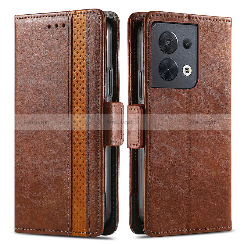 Leather Case Stands Flip Cover Holder S02D for Xiaomi Redmi Note 13 Pro 5G Brown