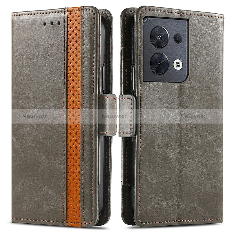 Leather Case Stands Flip Cover Holder S02D for Xiaomi Redmi Note 13 Pro 5G Gray