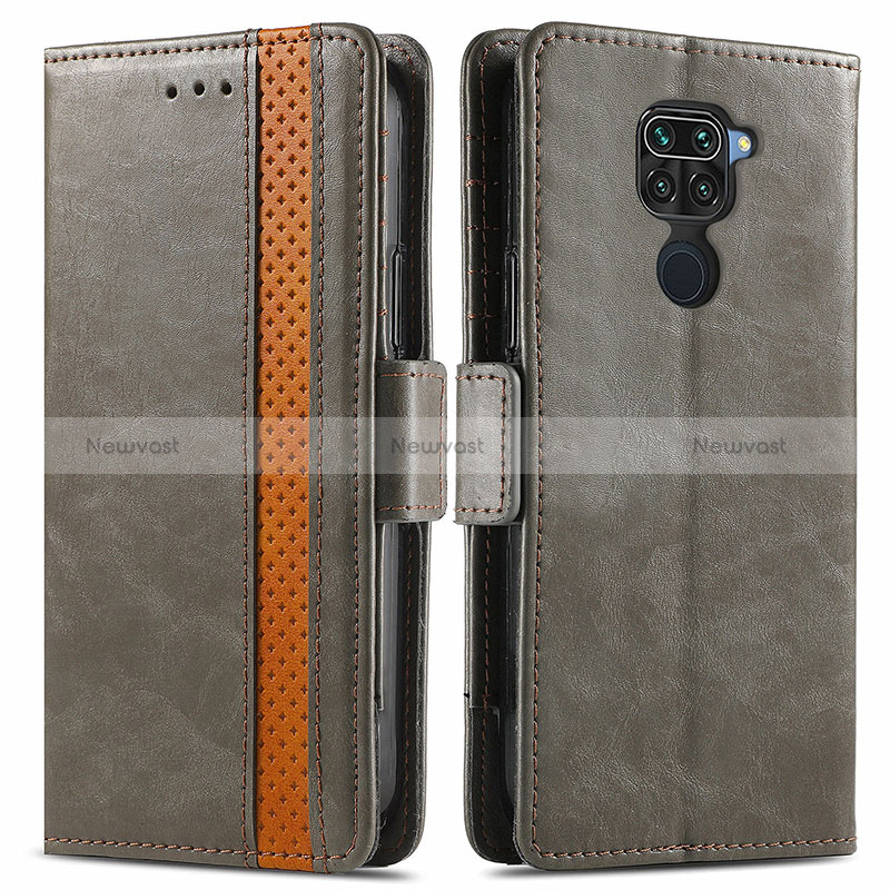 Leather Case Stands Flip Cover Holder S02D for Xiaomi Redmi Note 9 Gray