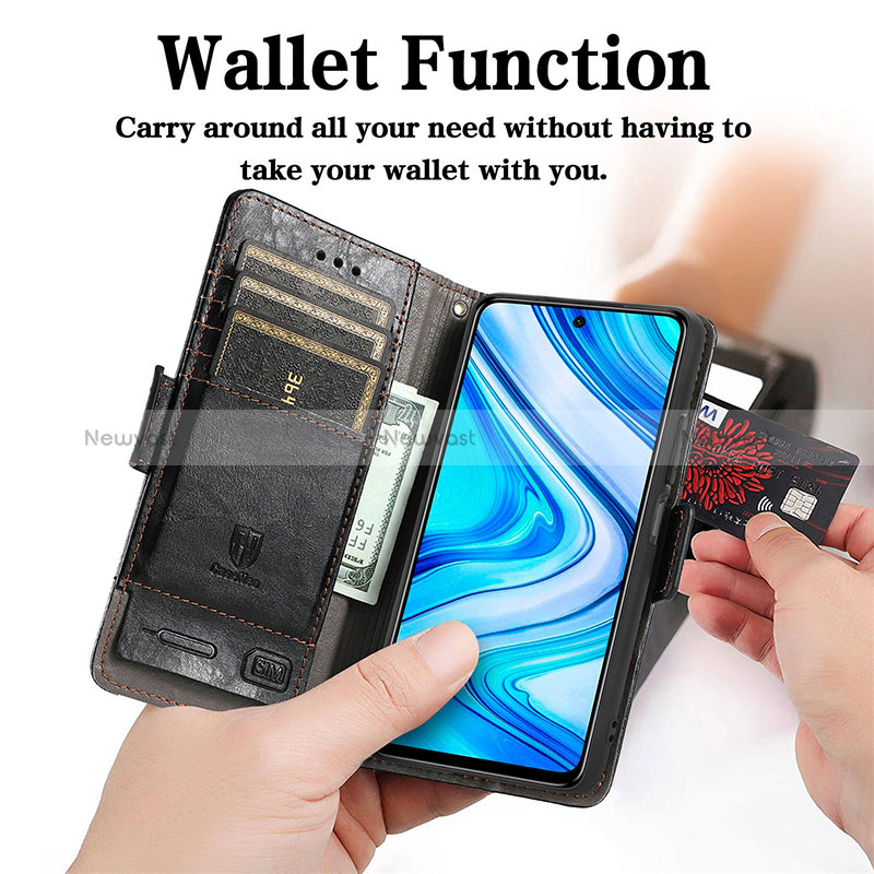 Leather Case Stands Flip Cover Holder S02D for Xiaomi Redmi Note 9 Pro