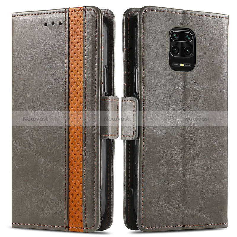 Leather Case Stands Flip Cover Holder S02D for Xiaomi Redmi Note 9S Gray