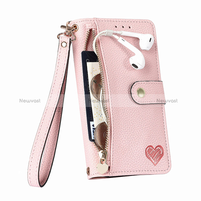 Leather Case Stands Flip Cover Holder S03D for Apple iPhone 15 Pro Max Pink