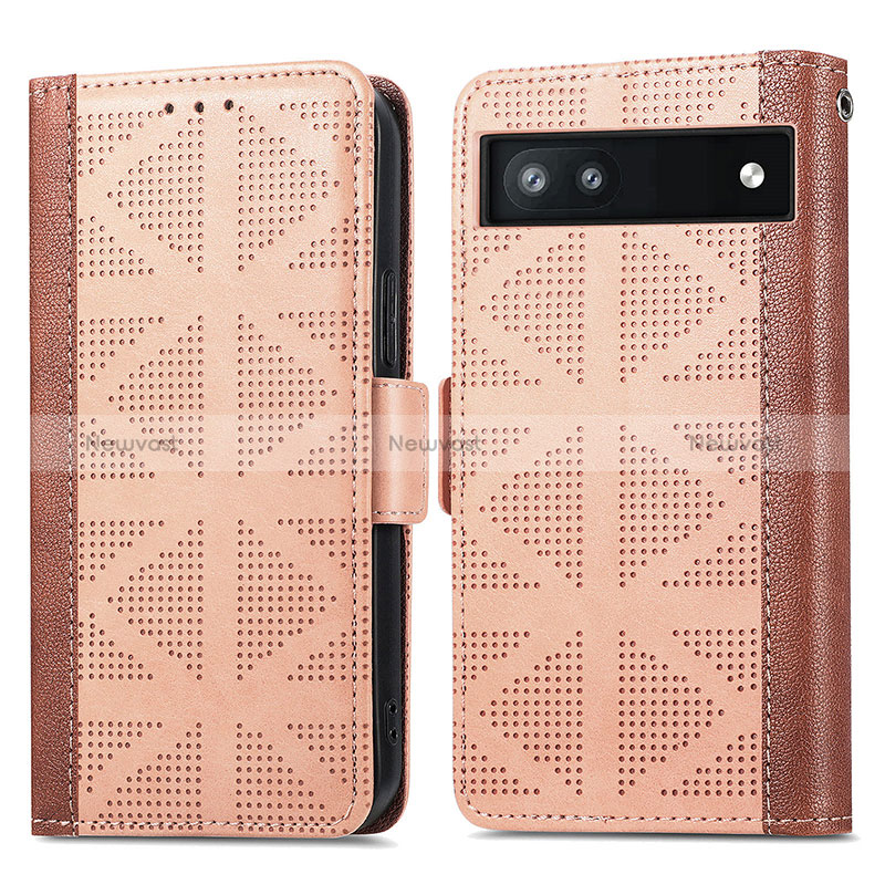 Leather Case Stands Flip Cover Holder S03D for Google Pixel 6a 5G Light Brown