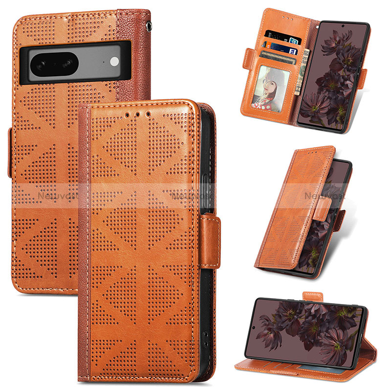 Leather Case Stands Flip Cover Holder S03D for Google Pixel 7 5G Brown