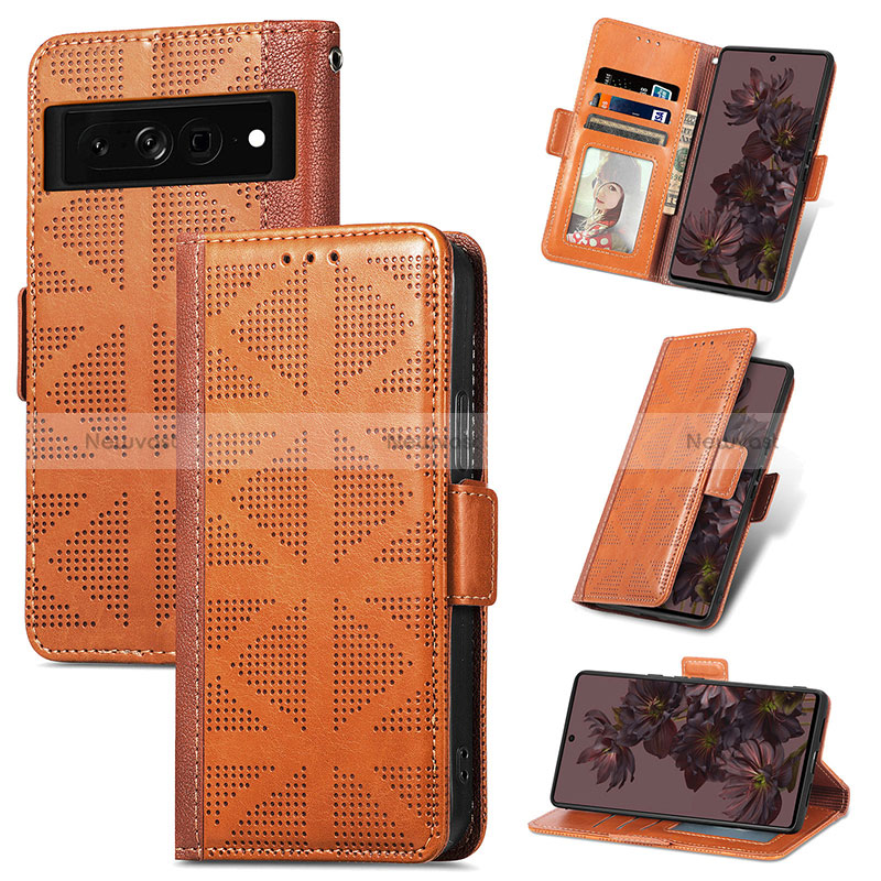 Leather Case Stands Flip Cover Holder S03D for Google Pixel 7 Pro 5G Brown