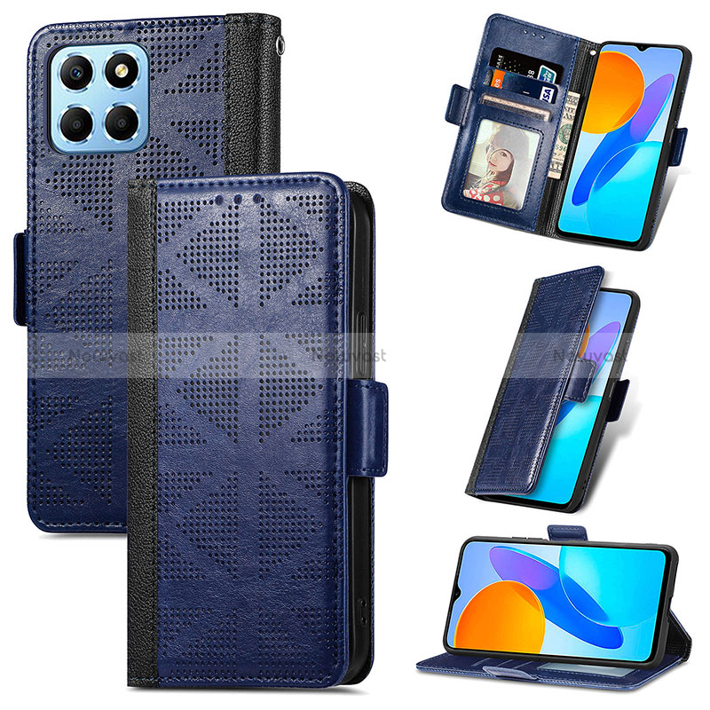 Leather Case Stands Flip Cover Holder S03D for Huawei Honor X6S Blue