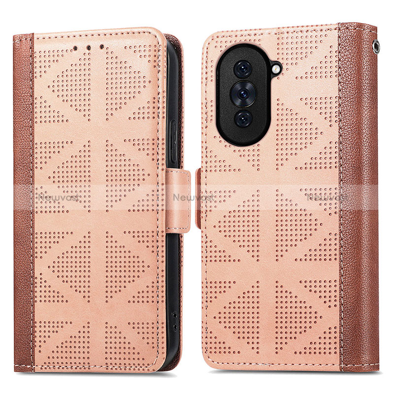 Leather Case Stands Flip Cover Holder S03D for Huawei Nova 10 Light Brown