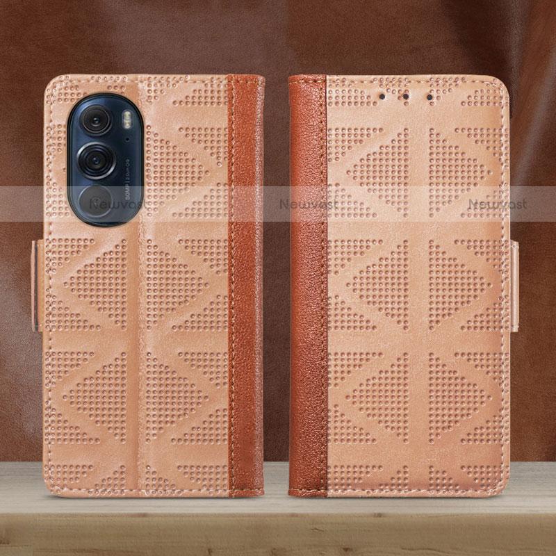 Leather Case Stands Flip Cover Holder S03D for Motorola Moto Edge Plus (2022) 5G Light Brown