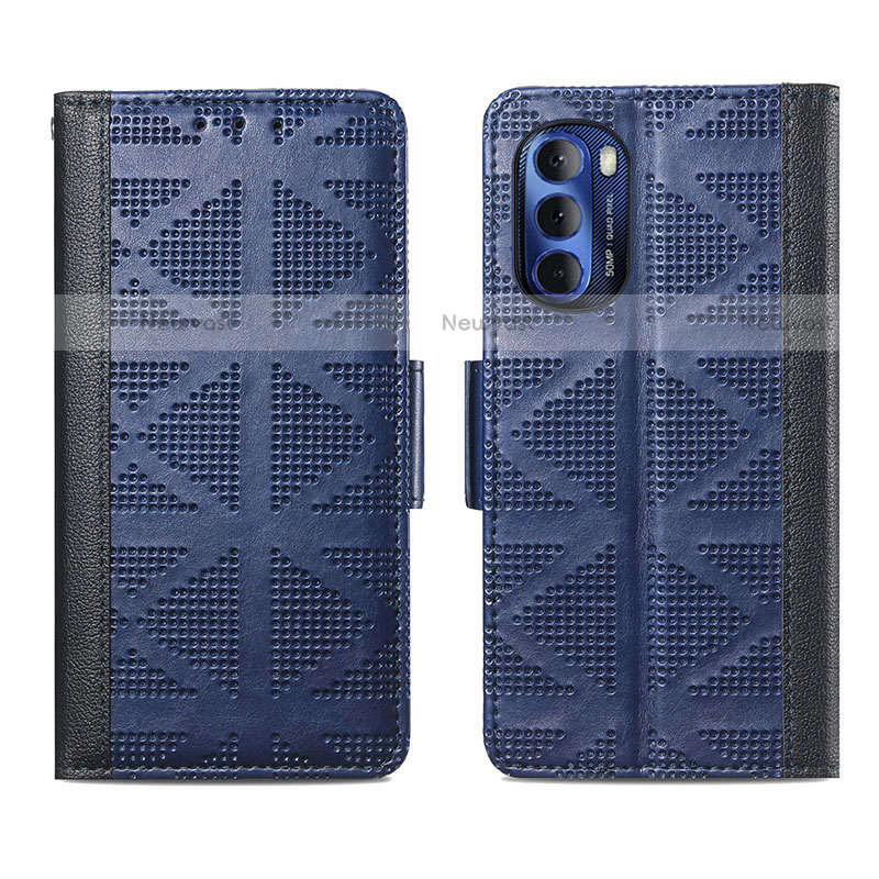 Leather Case Stands Flip Cover Holder S03D for Motorola Moto G Stylus (2022) 4G Blue