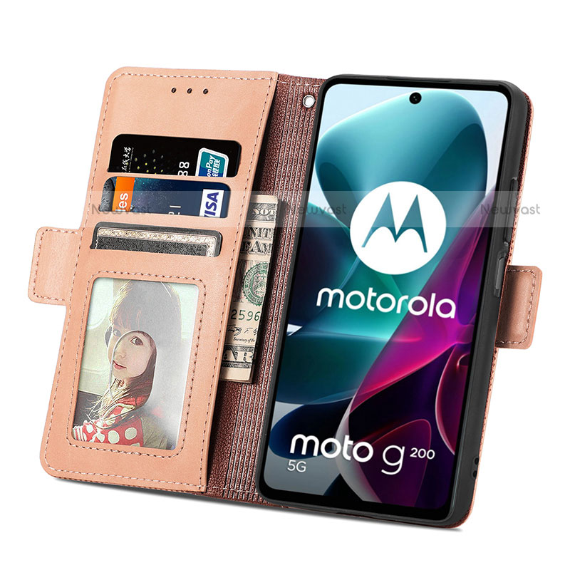 Leather Case Stands Flip Cover Holder S03D for Motorola Moto G200 5G