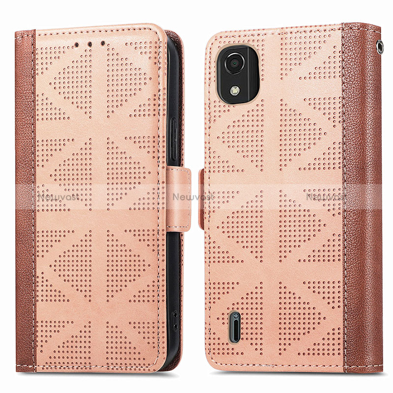 Leather Case Stands Flip Cover Holder S03D for Nokia C2 2nd Edition Light Brown