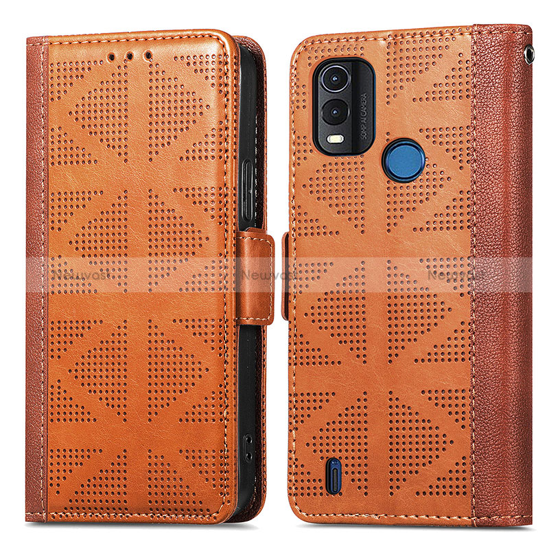 Leather Case Stands Flip Cover Holder S03D for Nokia C21 Plus Brown