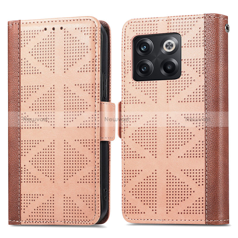 Leather Case Stands Flip Cover Holder S03D for OnePlus 10T 5G Light Brown