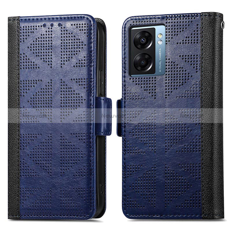 Leather Case Stands Flip Cover Holder S03D for Oppo A77 5G Blue