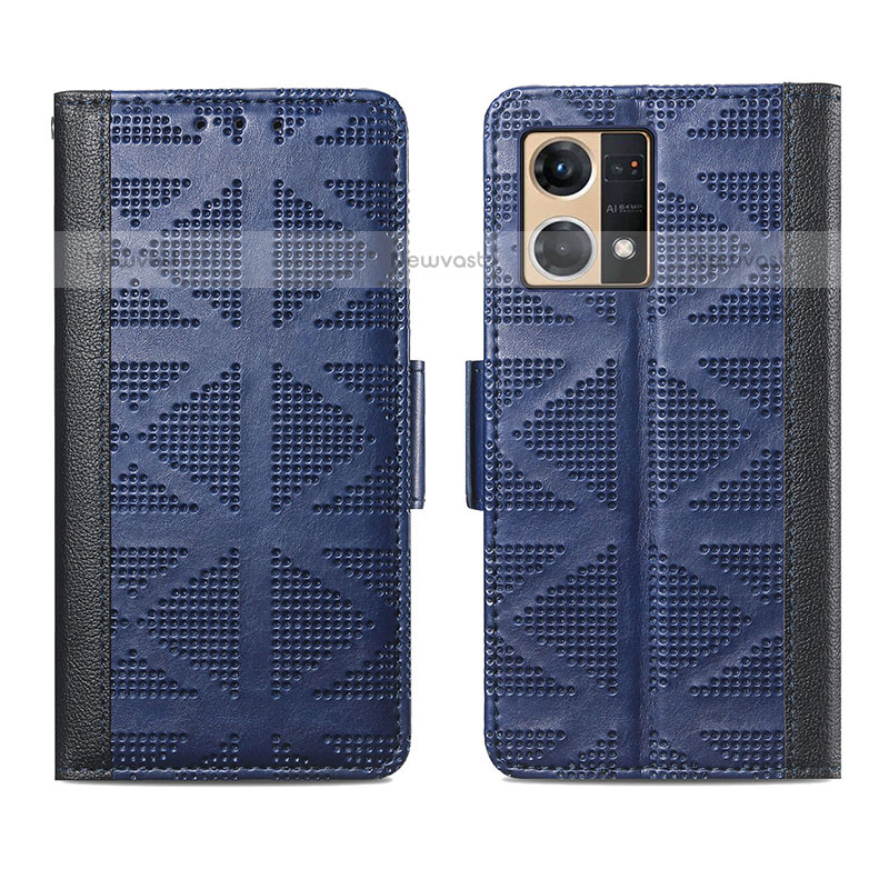 Leather Case Stands Flip Cover Holder S03D for Oppo F21 Pro 4G Blue