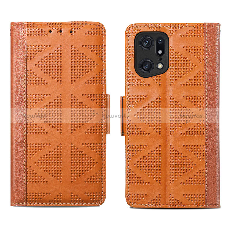 Leather Case Stands Flip Cover Holder S03D for Oppo Find X5 5G Brown