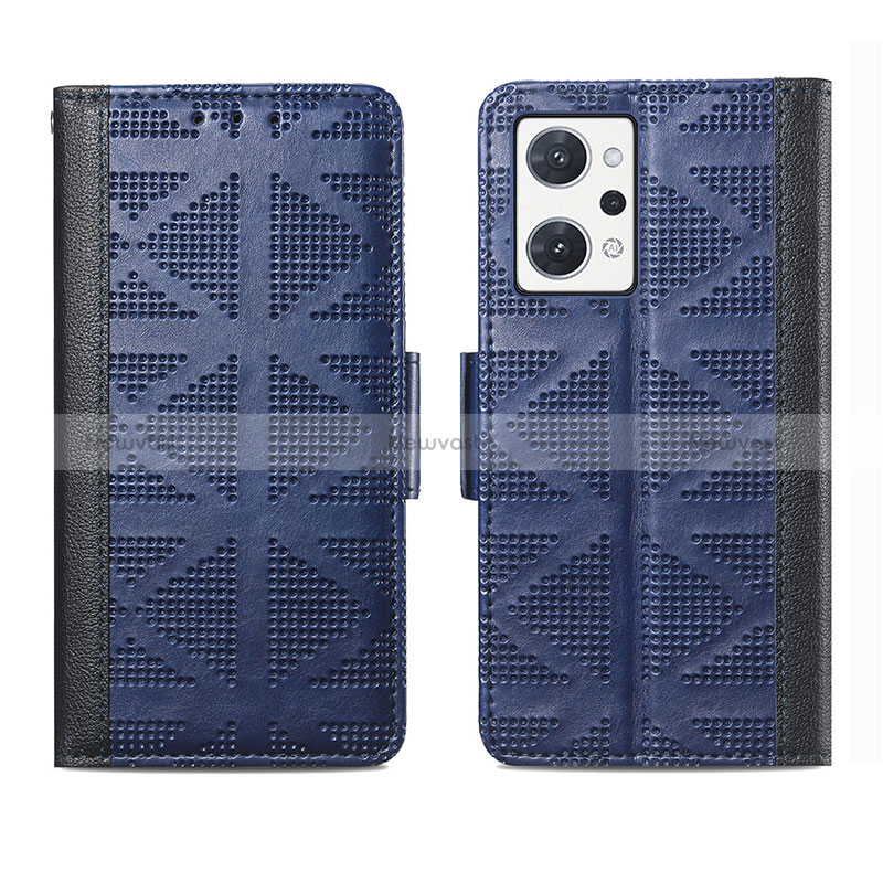 Leather Case Stands Flip Cover Holder S03D for Oppo Reno7 A Blue