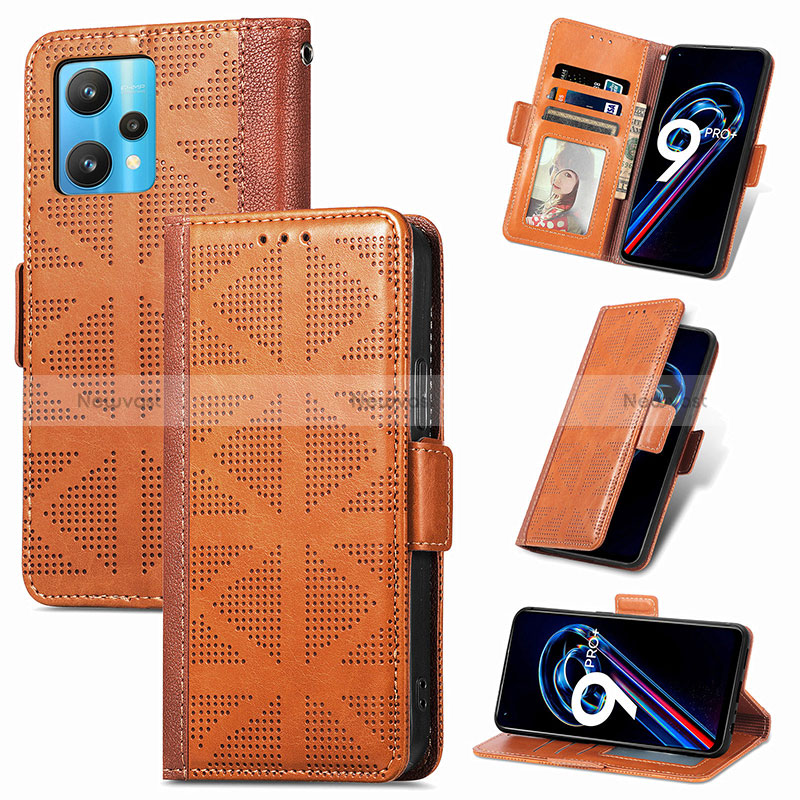 Leather Case Stands Flip Cover Holder S03D for Realme 9 4G Brown