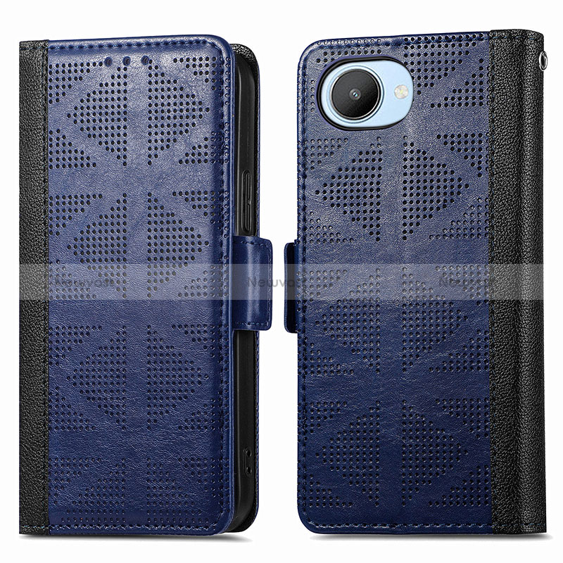 Leather Case Stands Flip Cover Holder S03D for Realme C30 Blue