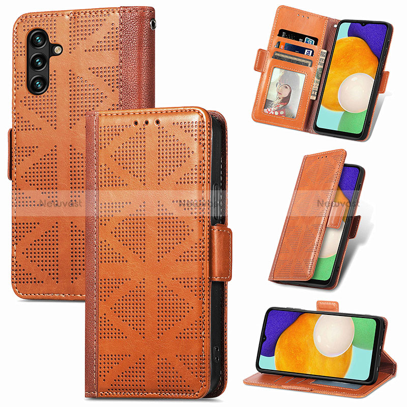 Leather Case Stands Flip Cover Holder S03D for Samsung Galaxy A13 5G Brown