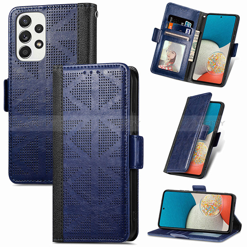 Leather Case Stands Flip Cover Holder S03D for Samsung Galaxy A53 5G Blue