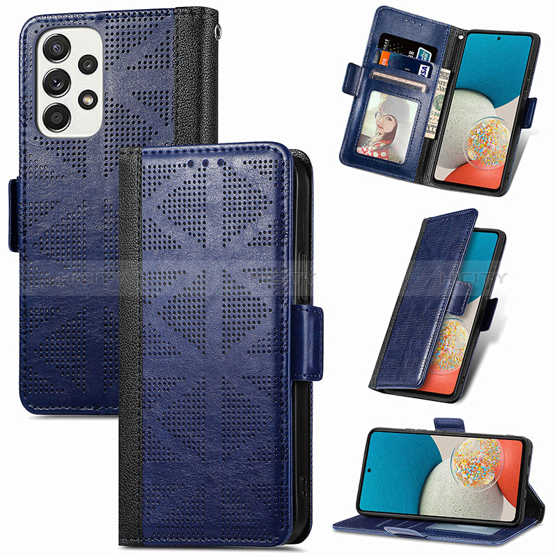 Leather Case Stands Flip Cover Holder S03D for Samsung Galaxy A73 5G Blue