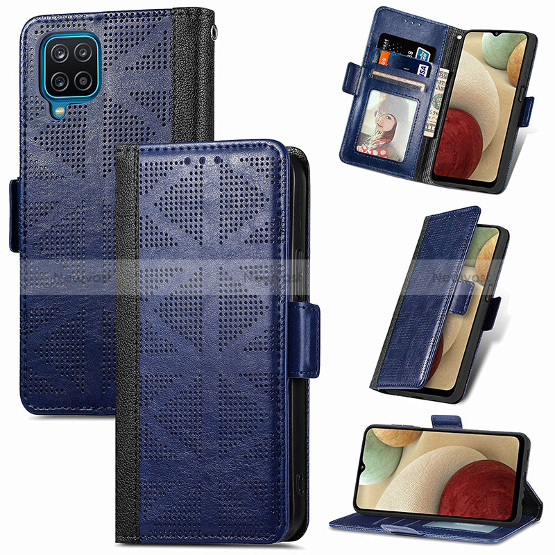 Leather Case Stands Flip Cover Holder S03D for Samsung Galaxy M12