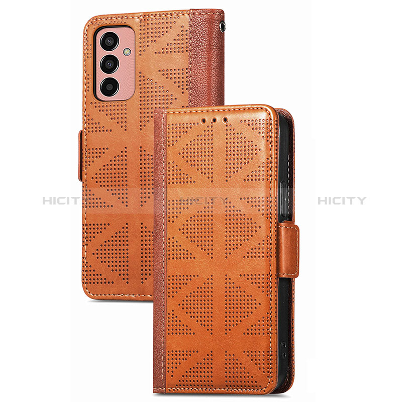 Leather Case Stands Flip Cover Holder S03D for Samsung Galaxy M13 4G Brown