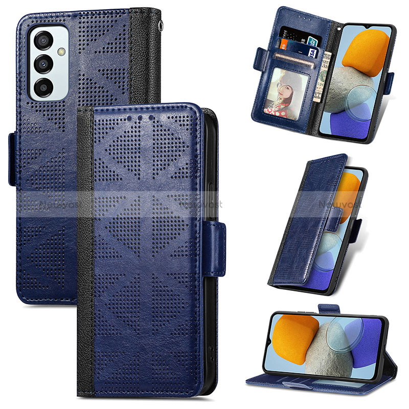 Leather Case Stands Flip Cover Holder S03D for Samsung Galaxy M23 5G Blue