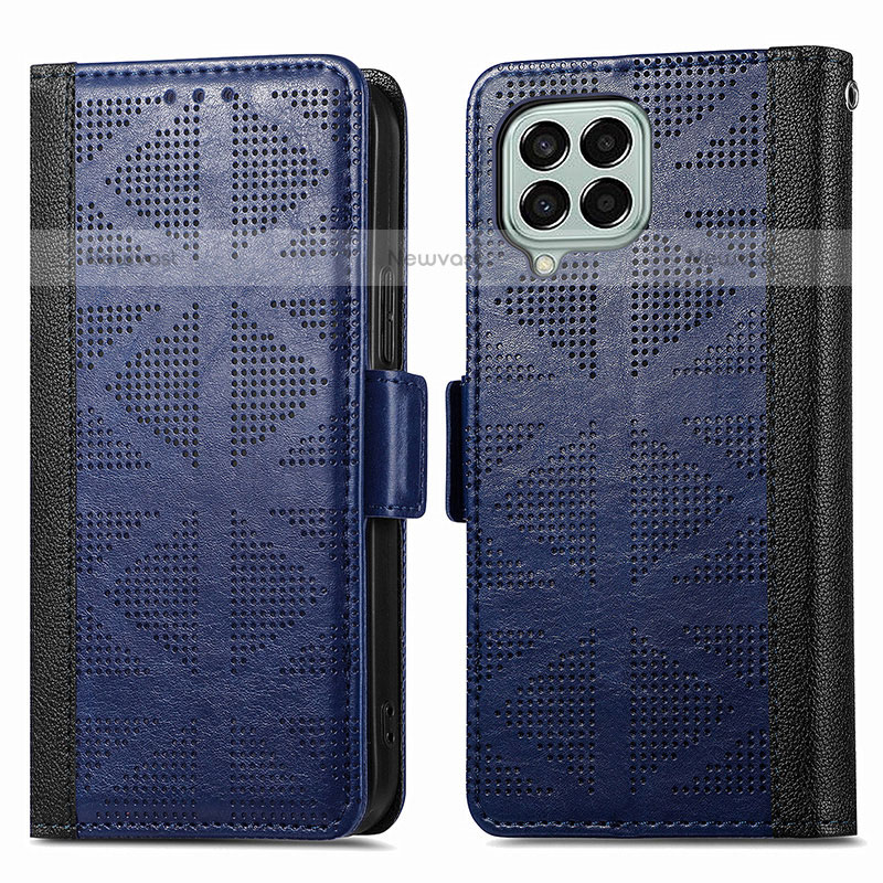 Leather Case Stands Flip Cover Holder S03D for Samsung Galaxy M33 5G Blue