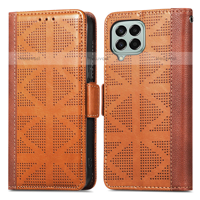 Leather Case Stands Flip Cover Holder S03D for Samsung Galaxy M33 5G Brown