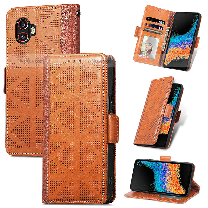 Leather Case Stands Flip Cover Holder S03D for Samsung Galaxy XCover 6 Pro 5G Brown