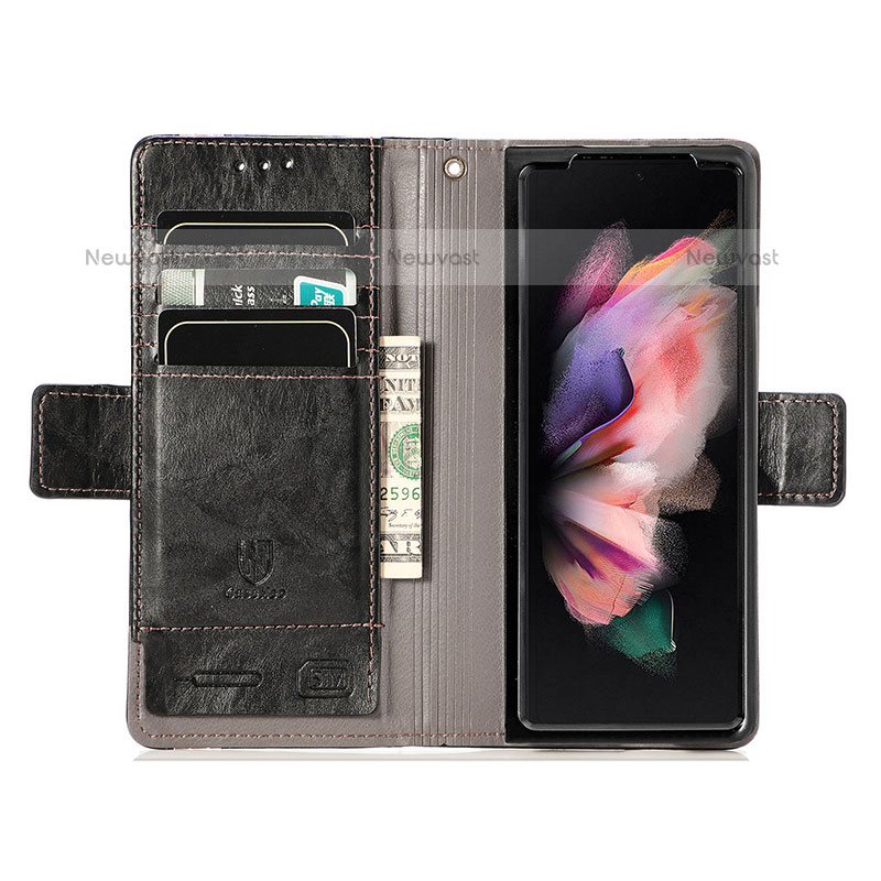 Leather Case Stands Flip Cover Holder S03D for Samsung Galaxy Z Fold3 5G