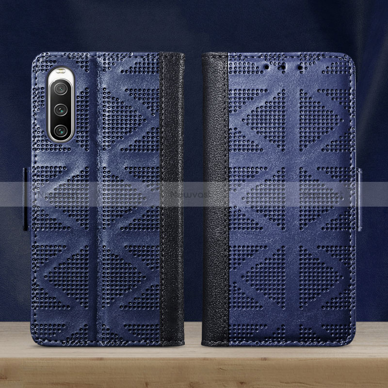 Leather Case Stands Flip Cover Holder S03D for Sony Xperia 10 IV Blue