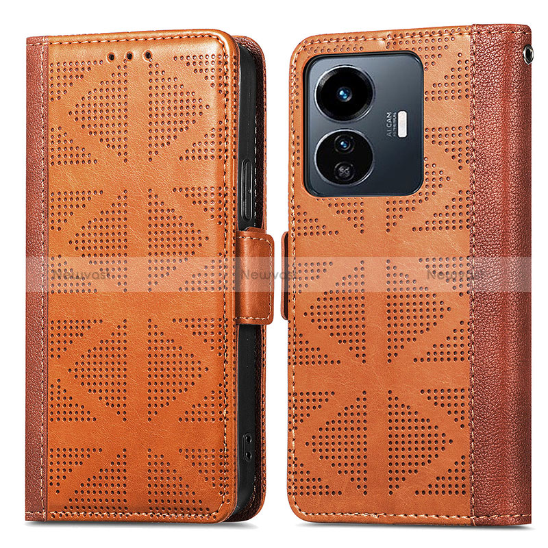 Leather Case Stands Flip Cover Holder S03D for Vivo iQOO Z6 Lite 5G Brown