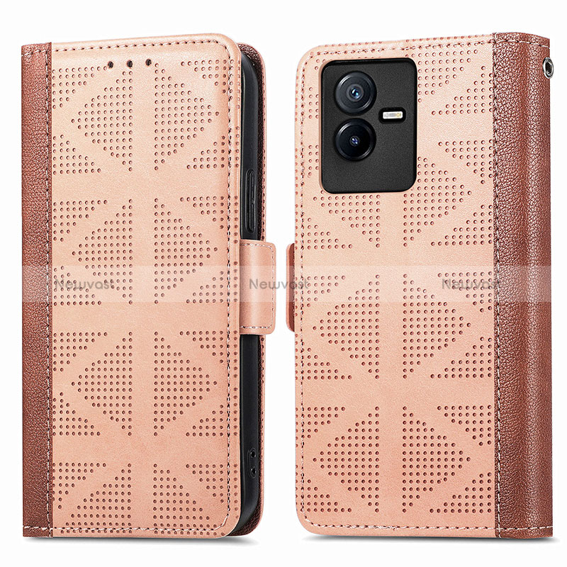 Leather Case Stands Flip Cover Holder S03D for Vivo iQOO Z6x Light Brown
