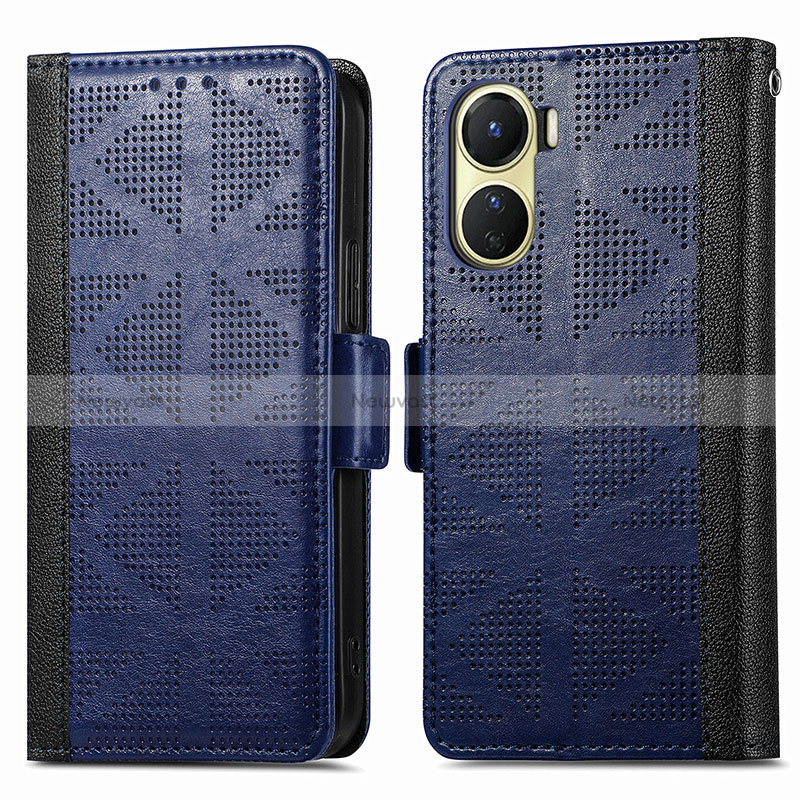 Leather Case Stands Flip Cover Holder S03D for Vivo Y16 Blue