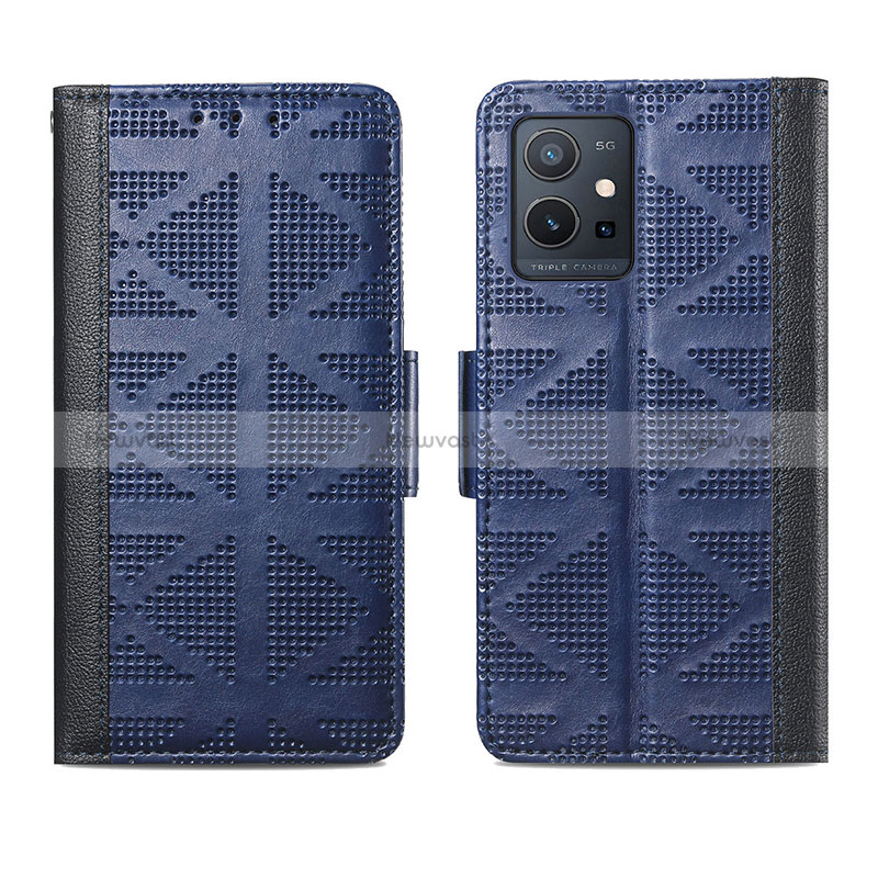 Leather Case Stands Flip Cover Holder S03D for Vivo Y33e 5G Blue