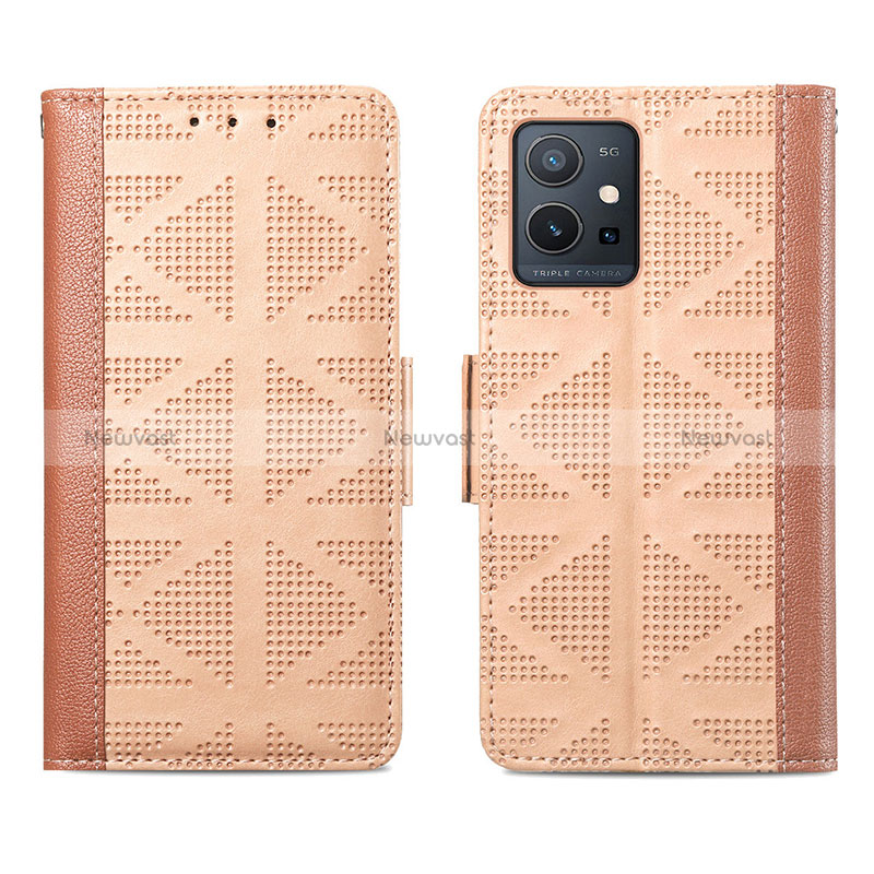 Leather Case Stands Flip Cover Holder S03D for Vivo Y75 5G Light Brown