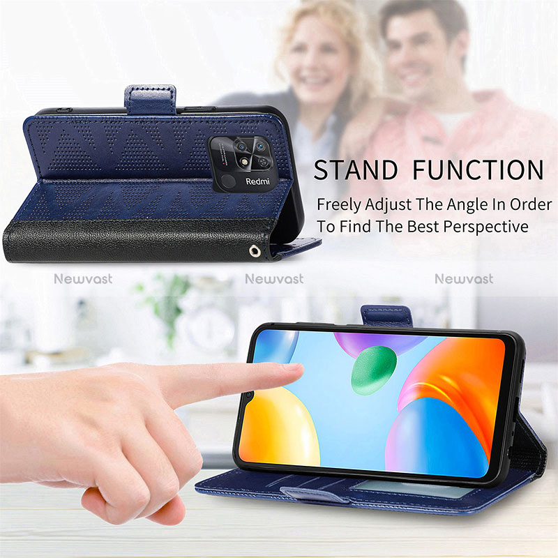 Leather Case Stands Flip Cover Holder S03D for Xiaomi Redmi 10C 4G