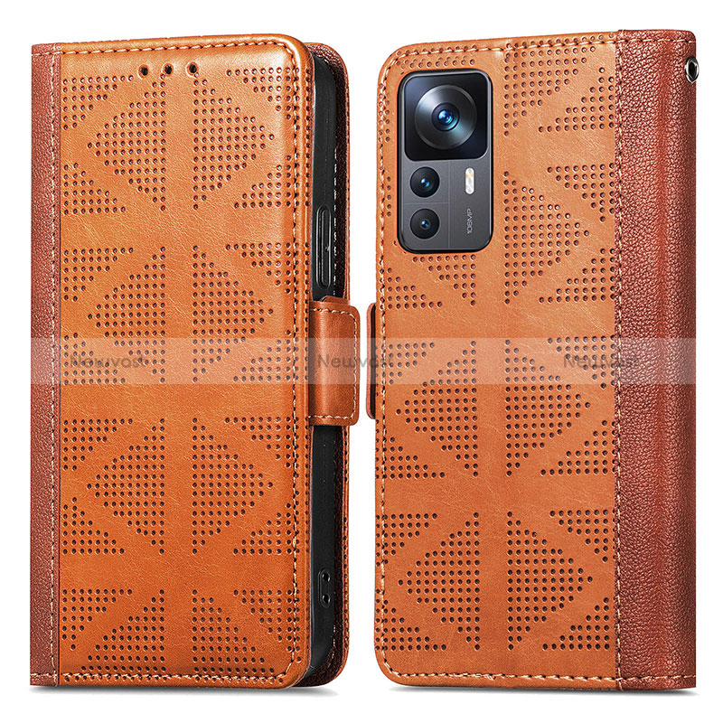 Leather Case Stands Flip Cover Holder S03D for Xiaomi Redmi K50 Ultra 5G Brown