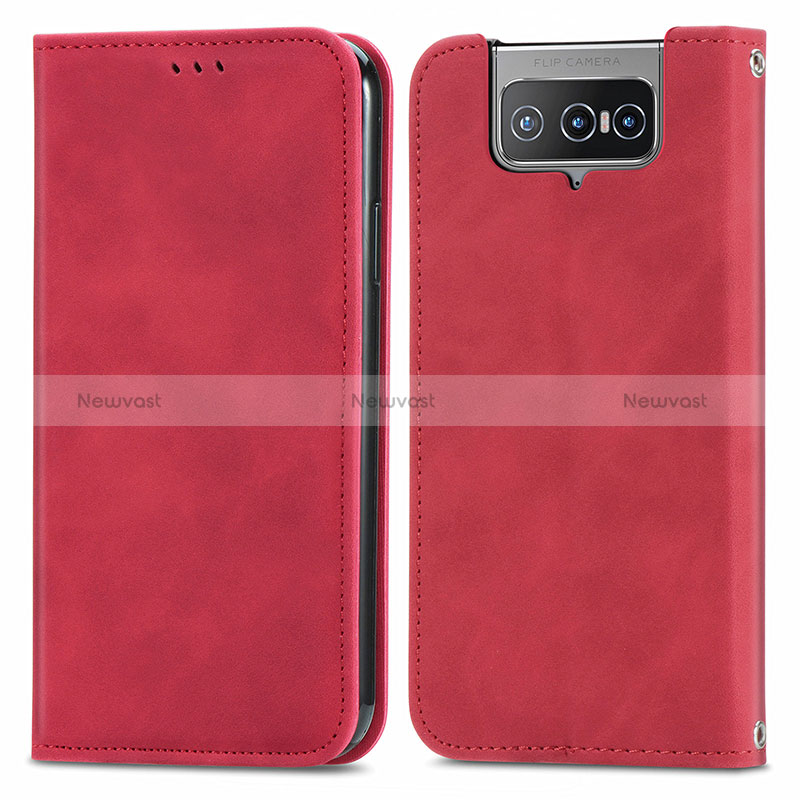Leather Case Stands Flip Cover Holder S04D for Asus Zenfone 7 ZS670KS Red