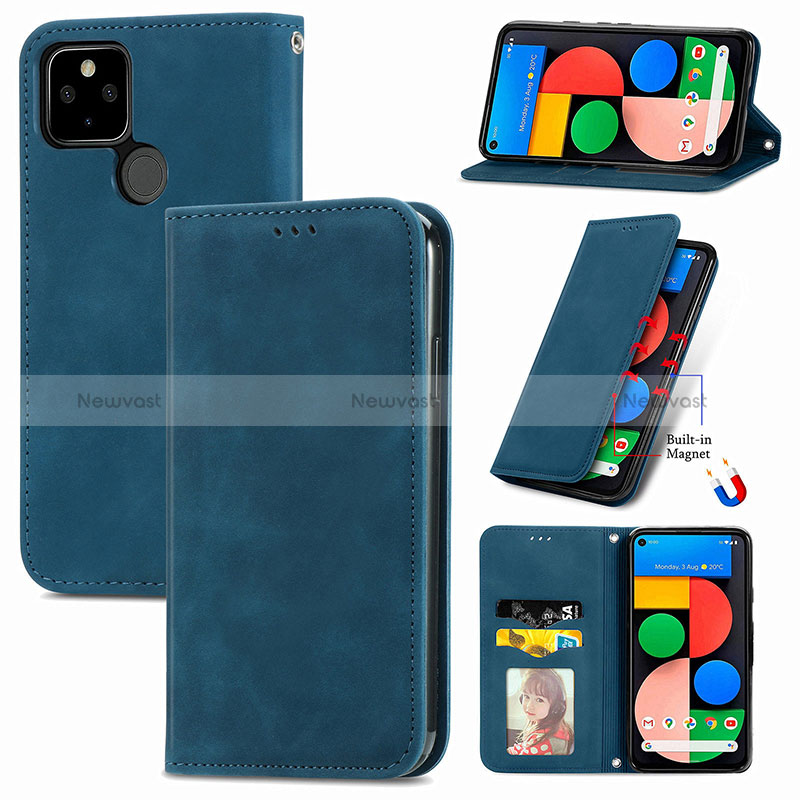 Leather Case Stands Flip Cover Holder S04D for Google Pixel 5a 5G