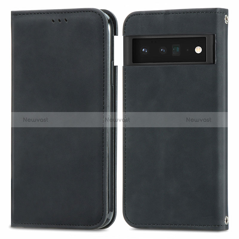 Leather Case Stands Flip Cover Holder S04D for Google Pixel 6 Pro 5G Black